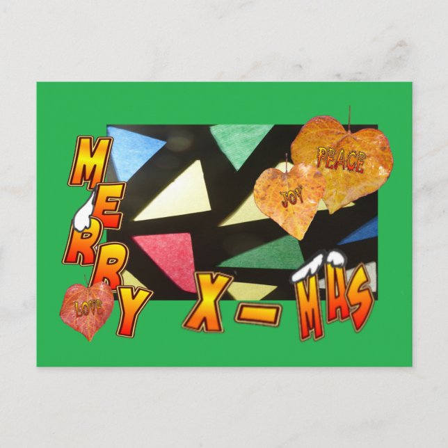 Feliz Navidad con vidrio manchado y deja postal ve (Anverso)