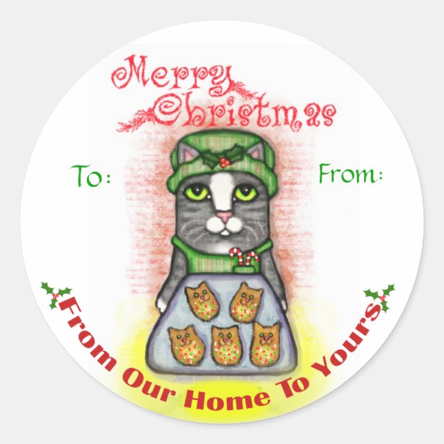 Feliz Navidad Cookie Baker Cat Pegatinas (Anverso)
