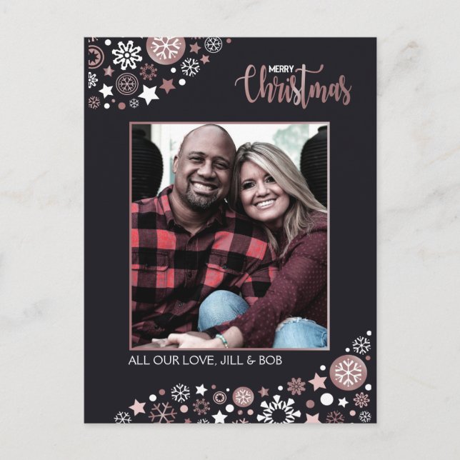 Feliz Navidad copos de nieve de oro rosa (Anverso)