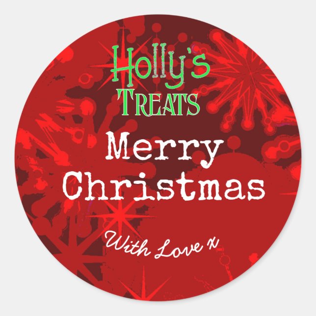 Feliz Navidad copos de nieve etiqueta roja (Anverso)