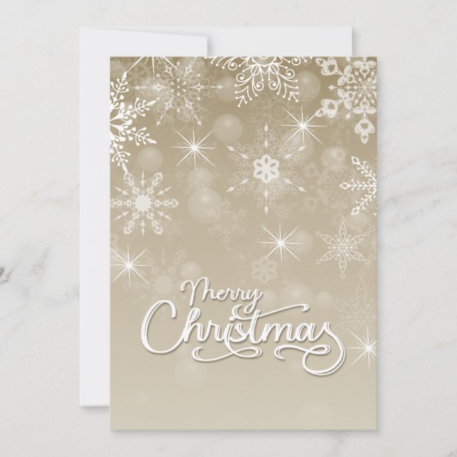 Feliz Navidad Copos de nieve Saludo beige blanco (Anverso)