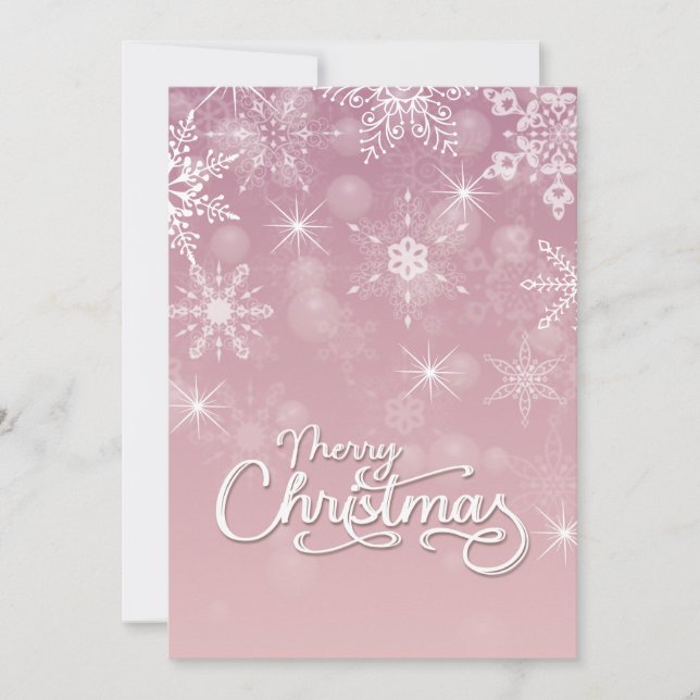 Feliz Navidad Copos de nieve Saludo rosa Blanco (Anverso)