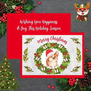 Feliz Navidad Corgi con Sombrero Santa