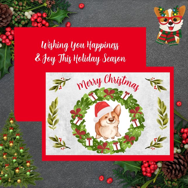 Feliz Navidad Corgi con Sombrero Santa (Merry Christmas Cute Corgi With Santa Hat Holiday Card)