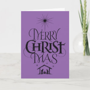 Feliz Navidad cristiana caligrafía Faith Purple