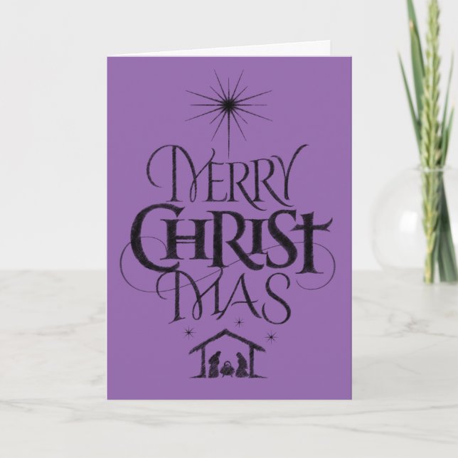 Feliz Navidad cristiana caligrafía Faith Purple (Anverso)