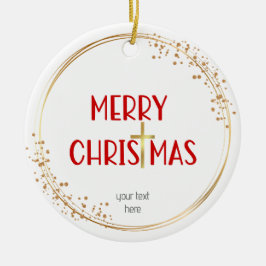 Feliz Navidad Cruz Dorada Ornamento Blanco Rojo