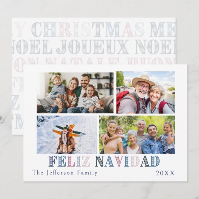 Feliz Navidad Cuatro tarjetas de fotos (Anverso / Reverso)