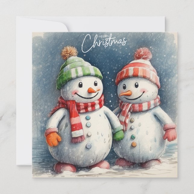 Feliz Navidad Cute Acuarela Snowmen (Anverso)