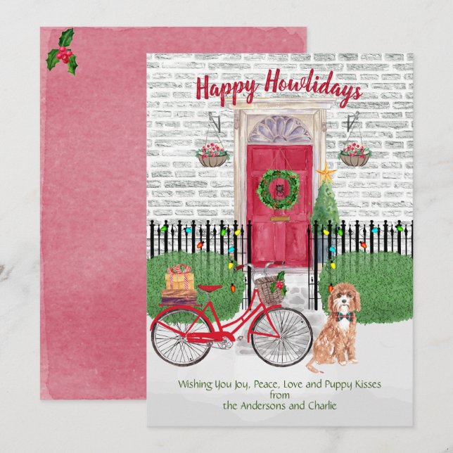 Feliz Navidad Cute Cavapoo Bicicleta Puerta Roja (Anverso / Reverso)