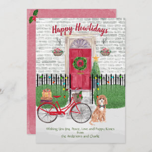 Feliz Navidad Cute Cavapoo Bicicleta Puerta Roja