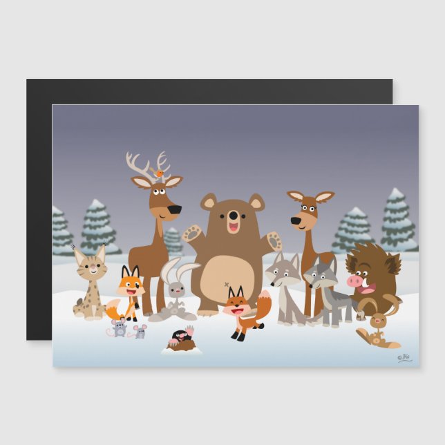 Feliz Navidad! Cute Forest Animals Magnetic Card (Anverso/Reverso)