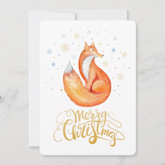 Feliz Navidad Cute Fox y Snowflakes Card (Anverso)