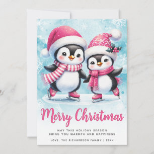 Feliz Navidad Cute Pingüino Patinadores de Hielo A