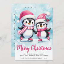 Feliz Navidad Cute Pingüino Patinadores de Hielo A