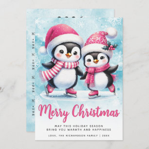 Feliz Navidad Cute Pingüino Patinadores de Hielo A