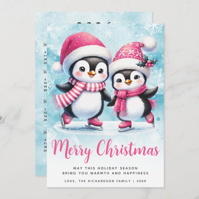 Feliz Navidad Cute Pingüino Patinadores De Hielo R (Anverso / Reverso)