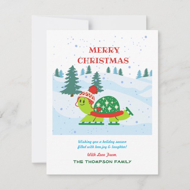 Feliz Navidad Cute Turtle Patinaje sobre hielo en  (Anverso)