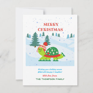 Feliz Navidad Cute Turtle Patinaje sobre hielo en 