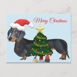 Feliz Navidad Dachshund con tarjeta de árbol