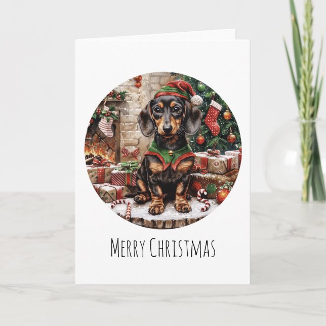 Feliz Navidad Dachshund Perro Elf (Anverso)