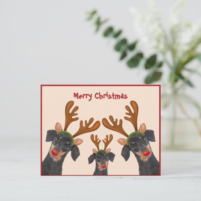 Feliz Navidad Dachshund Reindeo Red Doggone (Anverso de pie)