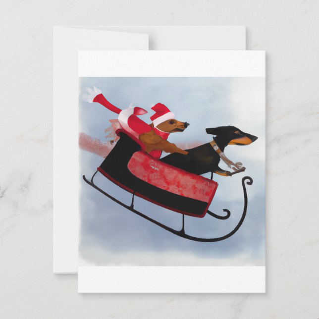 Feliz Navidad Dachshund Sleigh Card (Anverso)