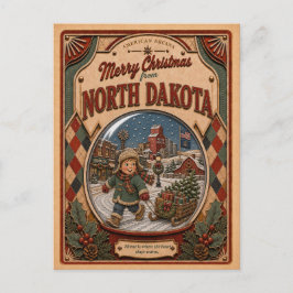 Feliz Navidad Dakota del Norte Globo de Nieve Vint
