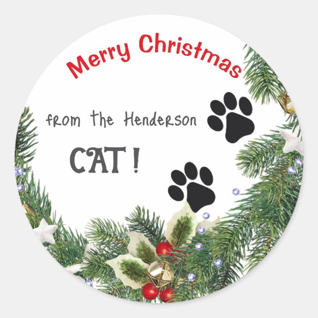 Feliz Navidad de Gato Sticker Sello de Sobre (Anverso)
