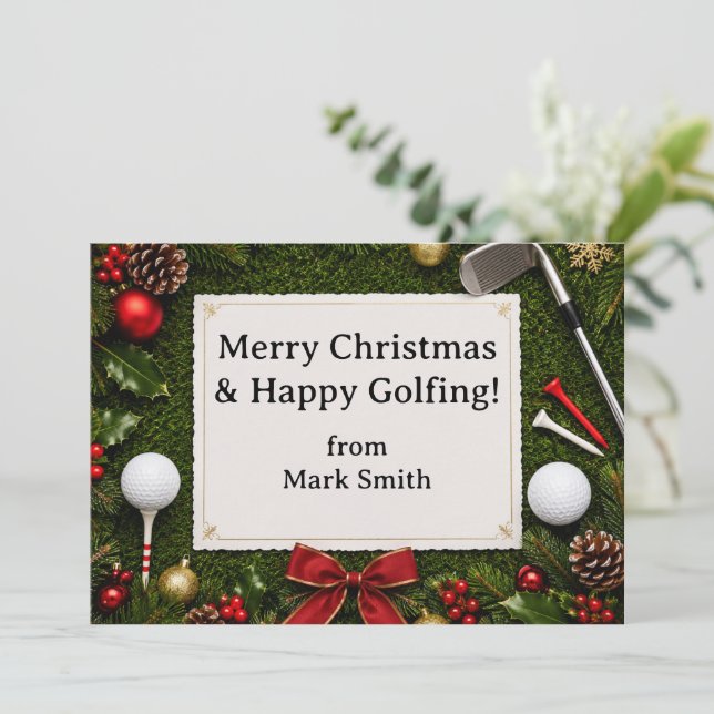 Feliz Navidad de golf con tus deseos para golfista (Anverso de pie)