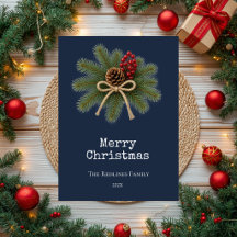 Feliz Navidad de Navy Rustic Piña & Evergreen