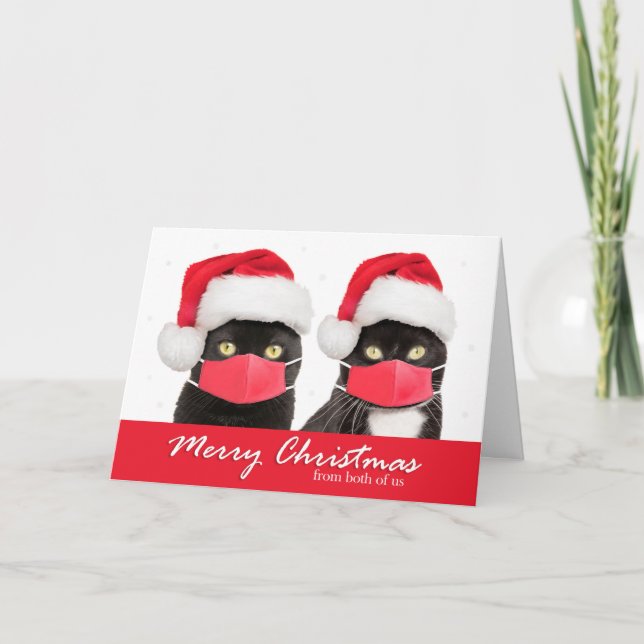 Feliz Navidad de parte de ambos gatos con máscaras (Anverso)