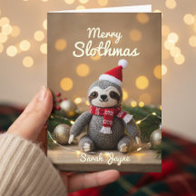 Feliz Navidad de Perezoso Tejido Tarjeta de Navida