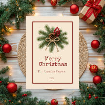 Feliz Navidad de Pino Rústico y Siempreverde