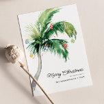 Feliz Navidad Decorada Palm Tree Coastal<br><div class="desc">Una moderna y elegante tarjeta de felicitación plana de vacaciones con tipografía de escritura moderna y manuscrita con un Palm Tree decorado. Personalizar fácilmente esta tarjeta haciendo clic en el botón "Personalizar".</div>