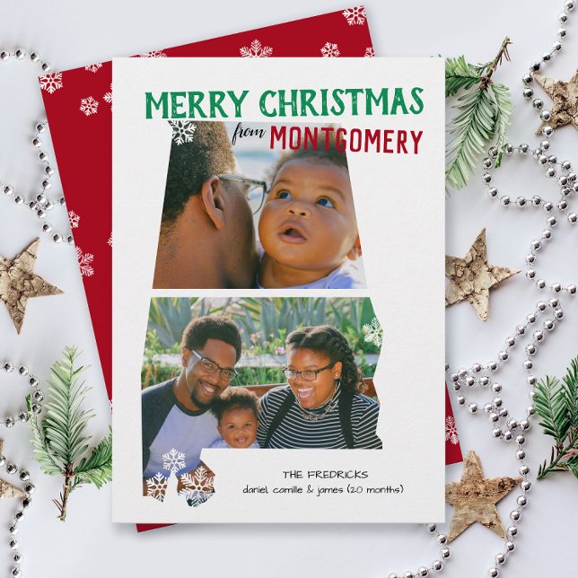 Feliz Navidad desde Alabama Tarjeta de dos fotos (From Alabama with love two photo Christmas holiday card and moving announcement )