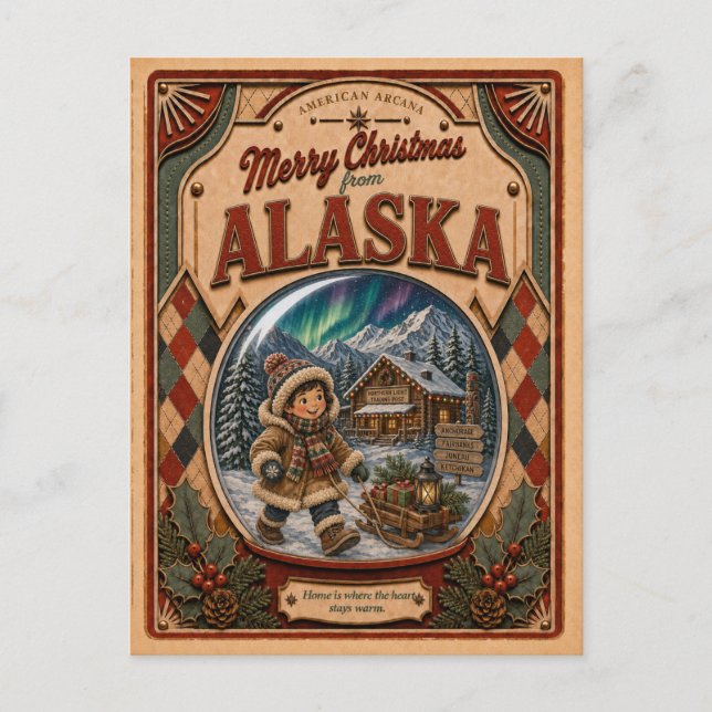 Feliz Navidad desde Alaska Globo de Nieve Antiguo (Anverso)