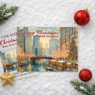 Feliz Navidad desde Chicago Tarjeta postal de vaca