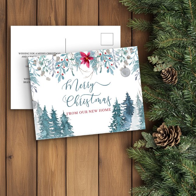 Feliz Navidad desde el nuevo hogar de los bosques  (Forest New Home Christmas Card from the Holiday Moving Announcements Collection by Darling & May)