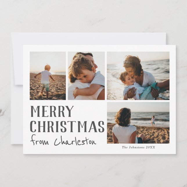 Feliz Navidad desde la tarjeta de foto de ciudad o (Anverso)