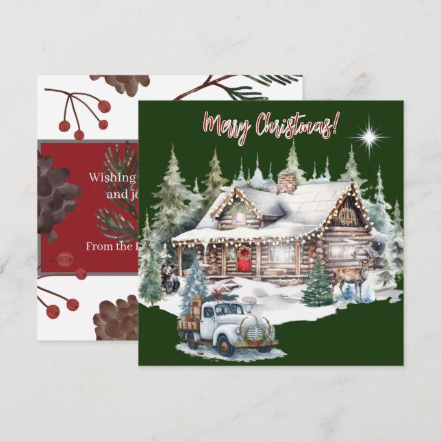 Feliz Navidad desde la tarjeta navideña de cabaña (Anverso / Reverso)