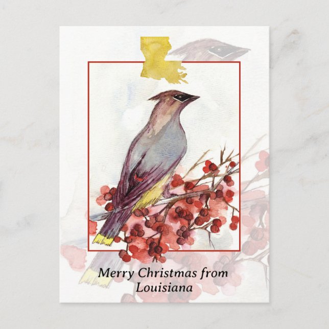 Feliz Navidad desde Louisiana Cedar Waxwing Bird (Anverso)