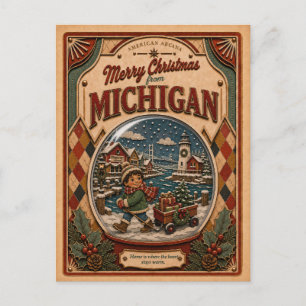 Feliz Navidad desde Michigan Globo de Nieve Antigu