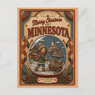 Feliz Navidad desde Minnesota Globo de Nieve Antig