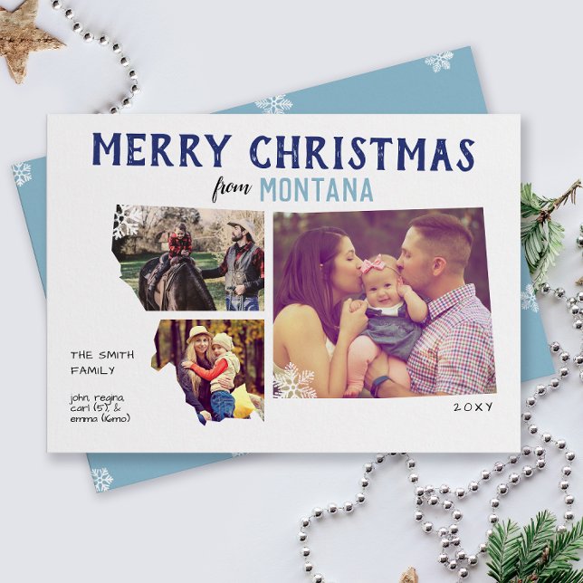Feliz Navidad desde Montana Tres Tarjeta de Fotogr (From the state of Montana with love three photo Christmas holiday card and moving announcement)