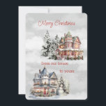 Feliz Navidad desde nuestra casa a la de su victor<br><div class="desc">Feliz Navidad de nuestra casa a la tuya de dos hermosas casas de estilo victoriano ambientadas en escenas de invierno rodeadas de árboles de Navidad</div>