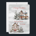Feliz Navidad desde nuestra casa a la de su victor<br><div class="desc">Feliz Navidad de nuestra casa a la tuya de dos hermosas casas de estilo victoriano ambientadas en escenas de invierno rodeadas de árboles de Navidad</div>