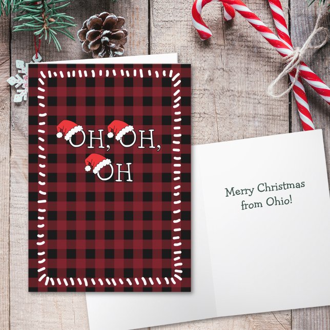 Feliz Navidad desde Ohio Buffalo Plaid (Festive Merry Christmas from Ohio card allows you to customize the message inside. O-H! ...)