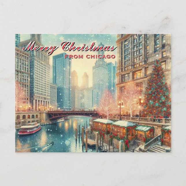 Feliz Navidad desde Tarjeta Postal Navideña de Chi (Anverso)