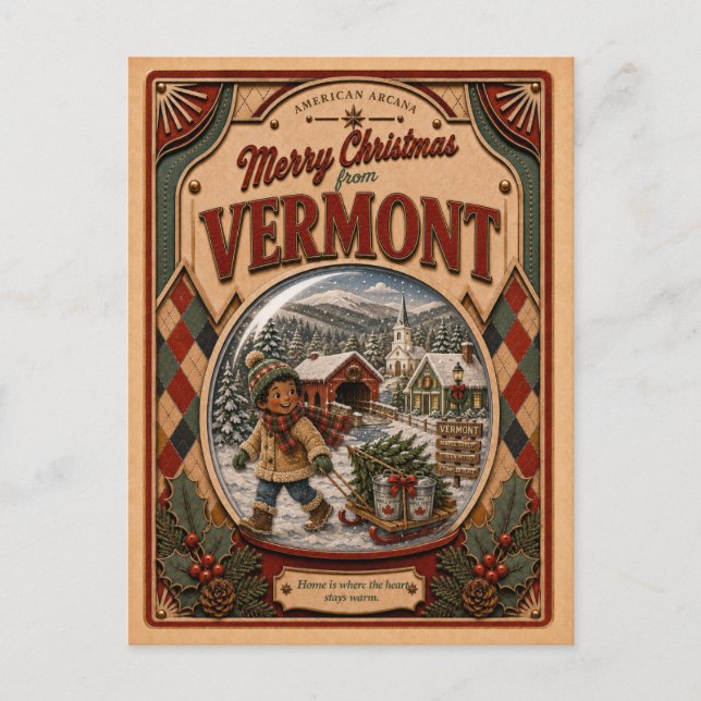 Feliz Navidad desde Vermont Vintage Snow Globe (Anverso)